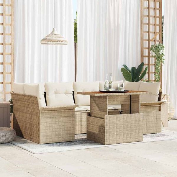 vidaXL Ensemble de canap&eacute; de jardin 7 pcs Beige Poly rotin
