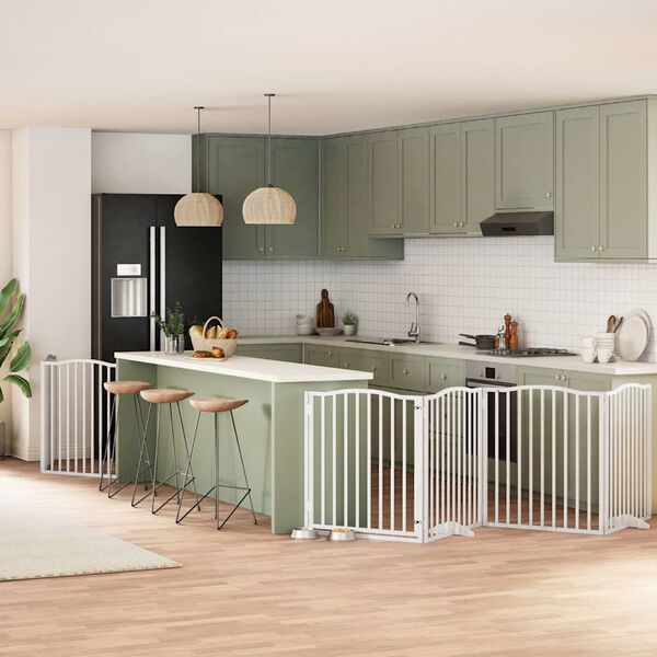 vidaXL Barri&egrave;re pour chien porte pliable 8panneaux blanc bois peuplier