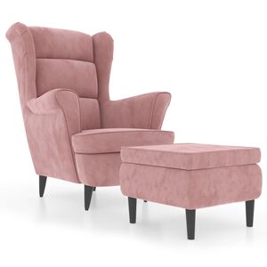 vidaXL Fauteuil &agrave; oreilles avec tabouret rose velours
