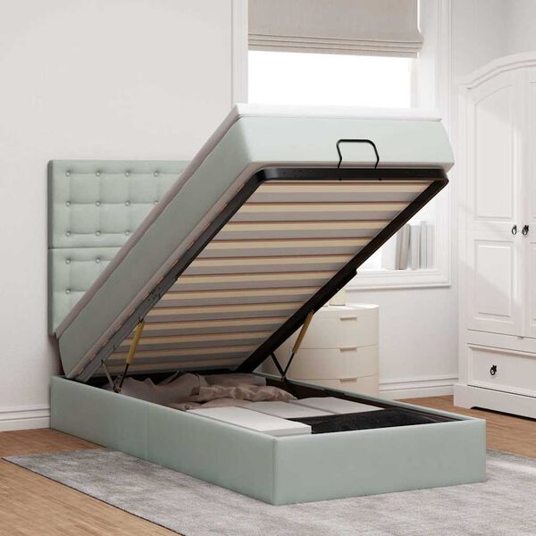 vidaXL Cadre de lit ottoman et matelas gris clair 90x200 cm velours