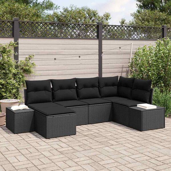 vidaXL Ensemble de canapé de jardin avec coussin 6 pcs Noir polyrotin