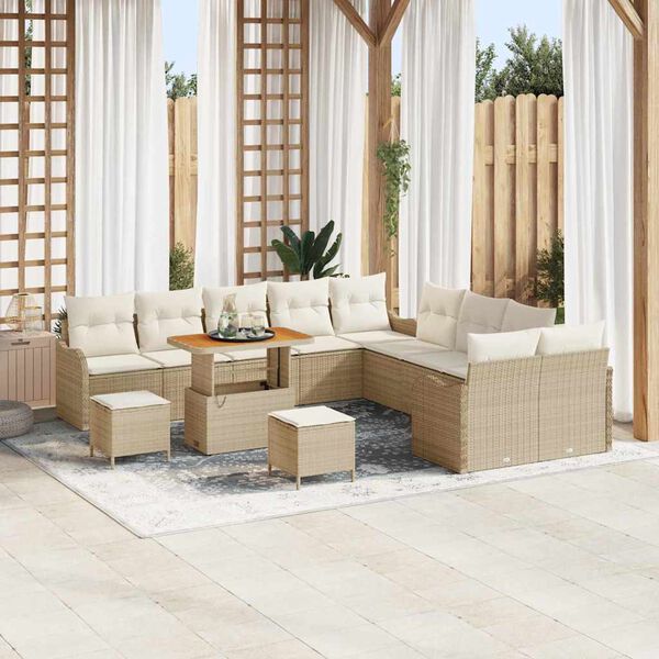 vidaXL Ensemble de canap&eacute; de jardin avec coussin 13 pcs Beige et cr&egrave;me
