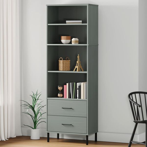 vidaXL Biblioth&egrave;que &agrave; 2 tiroirs Gris 60x35x180 cm Bois massif OSLO