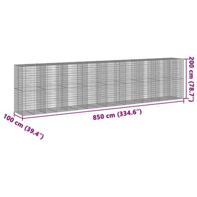 vidaXL Panier gabion avec couvercle 850x100x200 cm fer galvanisé