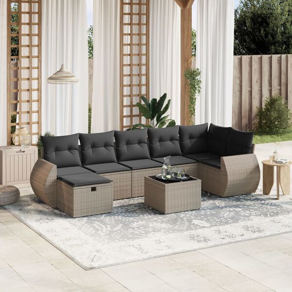 vidaXL Salon de jardin avec coussins 7 pcs gris r&eacute;sine tress&eacute;e
