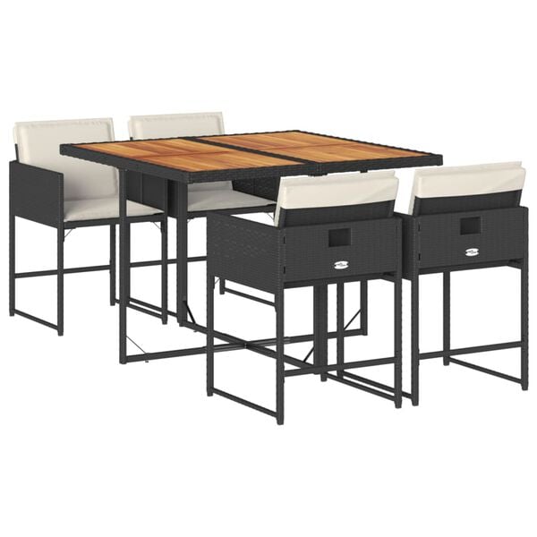 vidaXL Ensemble &agrave; manger de jardin coussins 5pcs Noir R&eacute;sine tress&eacute;e