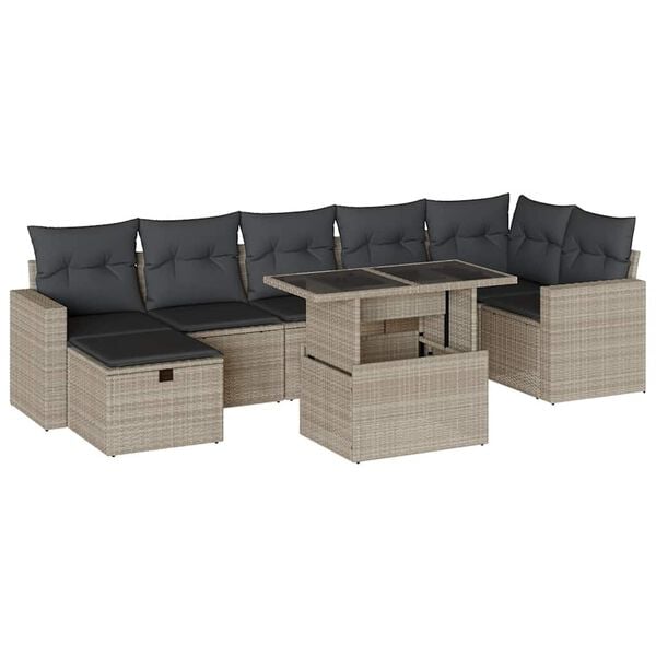 vidaXL Salon de jardin 8 pcs avec coussins gris clair r&eacute;sine tress&eacute;e