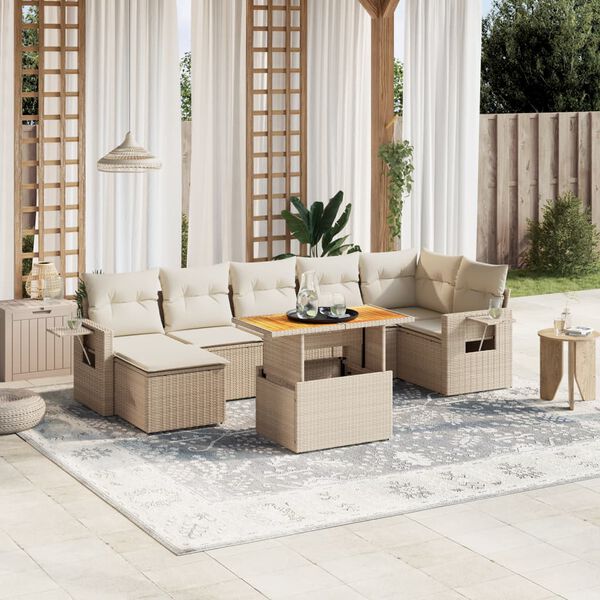 vidaXL Salon de jardin avec coussins 8 pcs beige r&eacute;sine tress&eacute;e