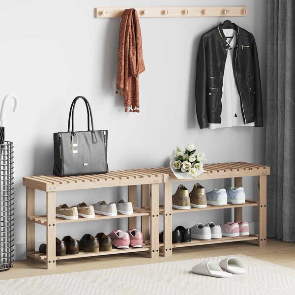 vidaXL &Eacute;tag&egrave;re &agrave; chaussures 2 en 1 avec dessus banc 2 pcs Bois massif
