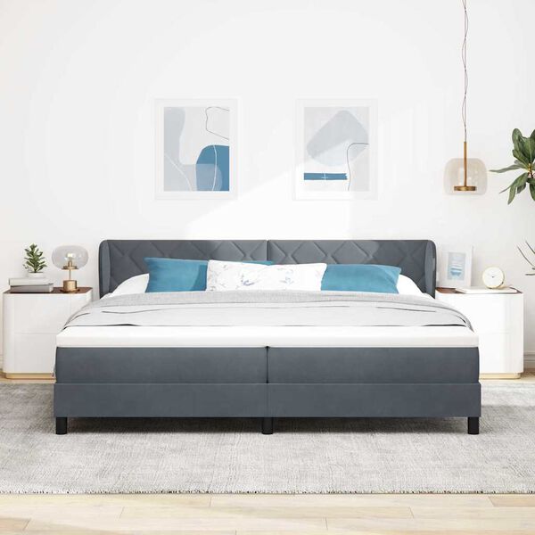 vidaXL Lit &agrave; ressorts avec matelas Gris fonc&eacute; 200 x 200 cm Velours