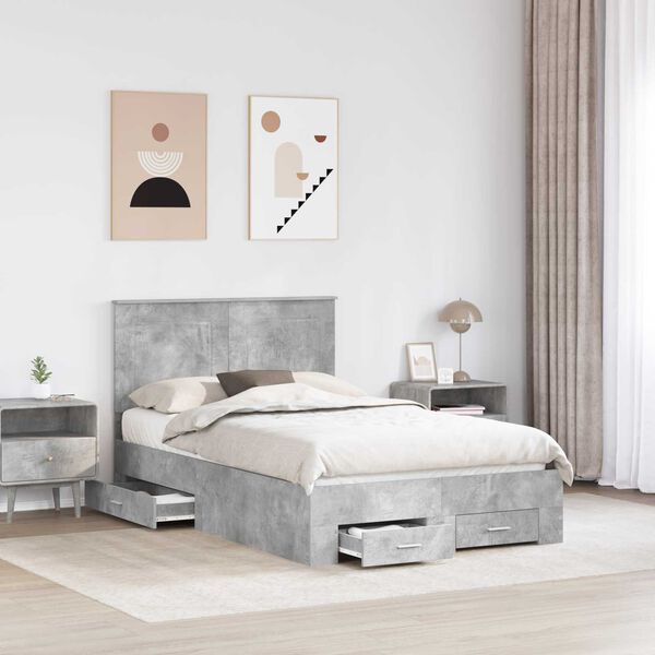 vidaXL Cadre de lit Gris b&eacute;ton 120 x 190 cm Bois d'ing&eacute;nierie