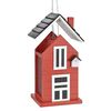 HI Mangeoire &agrave; oiseaux suspendue en forme de maison rouge et blanc