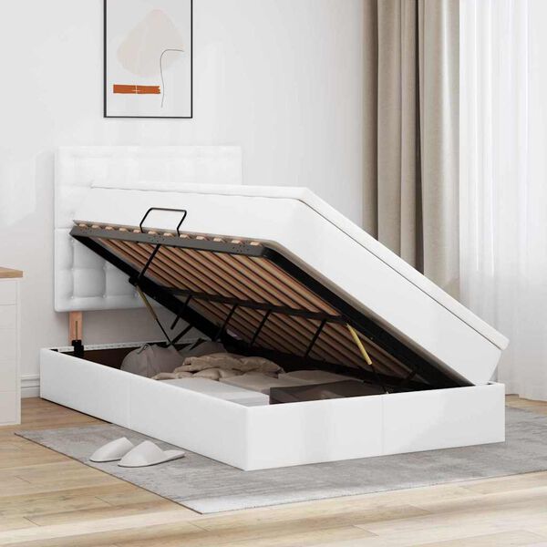 vidaXL Lit avec rangement et LED Blanc 120 x 190 cm Simili cuir