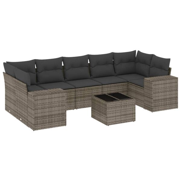 vidaXL Salon de jardin 8 pcs avec coussins gris r&eacute;sine tress&eacute;e