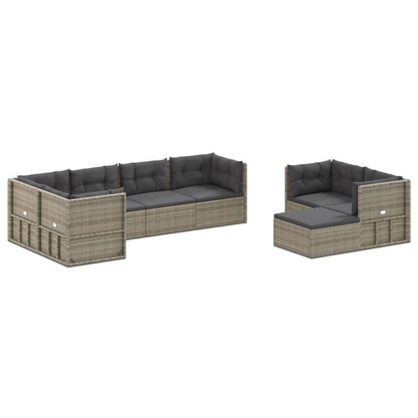 vidaXL Salon de jardin 8 pcs avec coussins Gris R&eacute;sine tress&eacute;e