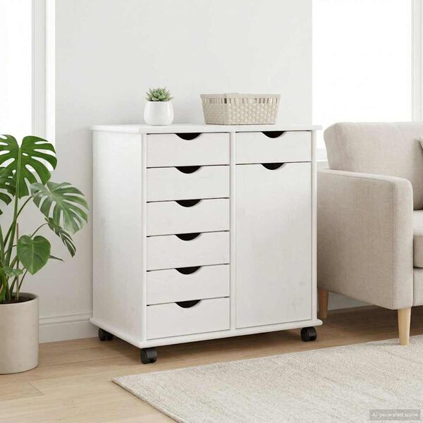 vidaXL Cabinet roulant Blanc 63,5 x 39 x 65,5 cm Bois de Pin Massif