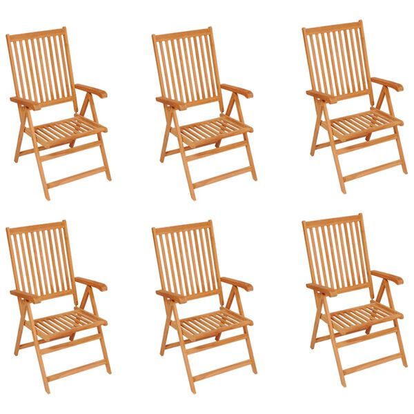 vidaXL Chaises de jardin lot de 6 avec coussins vert Bois teck massif