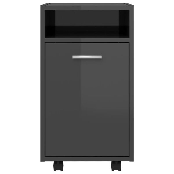 vidaXL Armoire lat&eacute;rale avec roues Gris brillant Bois d&rsquo;ing&eacute;nierie