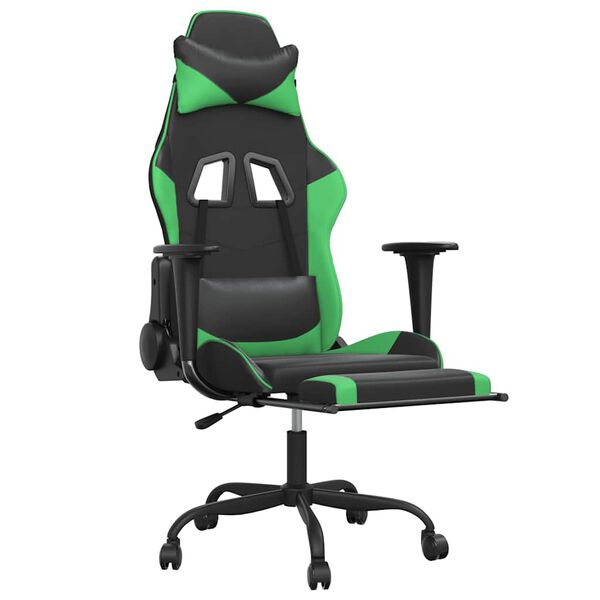 vidaXL Chaise de jeu de massage et repose-pied Noir et vert Similicuir