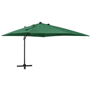 vidaXL Parasol de jardin en porte-&agrave;-faux et m&acirc;t et lumi&egrave;res LED vert