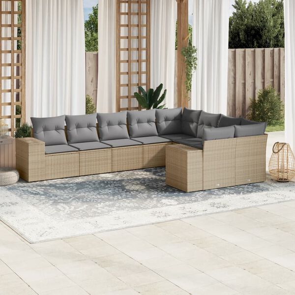 vidaXL Salon de jardin avec coussins 9 pcs beige r&eacute;sine tress&eacute;e