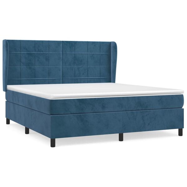 vidaXL Sommier &agrave; lattes de lit et matelas Bleu fonc&eacute; 180x200cm Velours