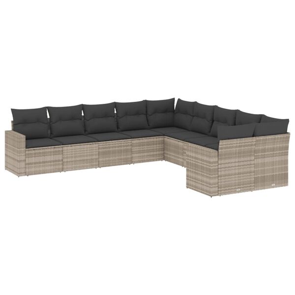 vidaXL Salon de jardin avec coussins 10 pcs gris clair r&eacute;sine tress&eacute;e