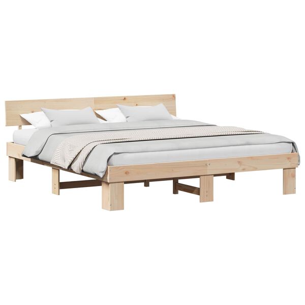 vidaXL Cadre de lit avec t&ecirc;te de lit Marron 200 x 200 cm Pin massif