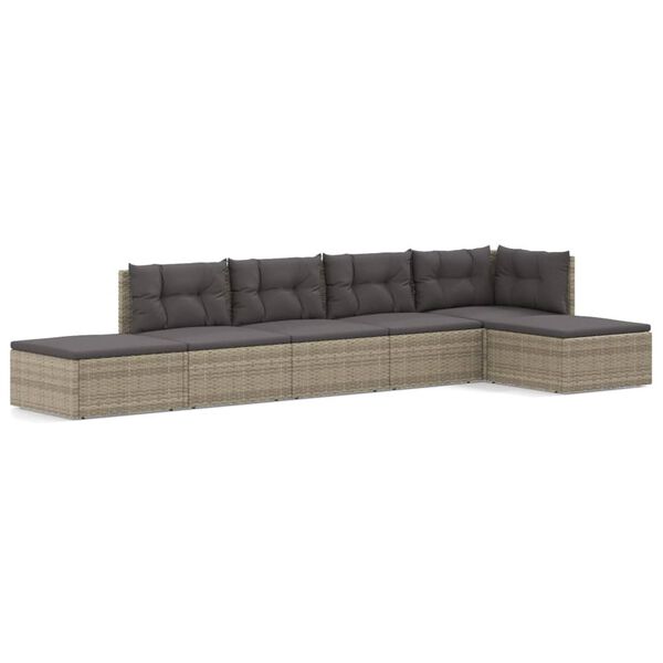 vidaXL Salon de jardin 6 pcs avec coussins Gris R&eacute;sine tress&eacute;e