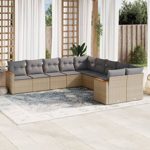 vidaXL Salon de jardin et coussins 10 pcs m&eacute;lange beige r&eacute;sine tress&eacute;e