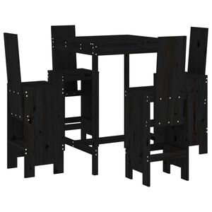 vidaXL Ensemble de bar de jardin 5 pcs noir bois de pin massif