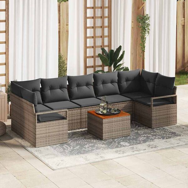 vidaXL Ensemble de canap&eacute; de jardin avec coussin 8 pcs Gris polyrotin
