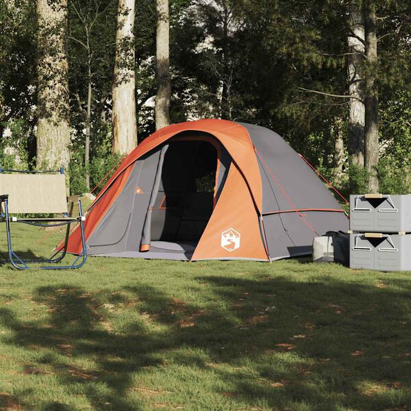 vidaXL Tente de camping de cabine 4 personnes gris orange imperm&eacute;able