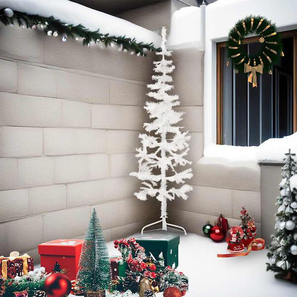 vidaXL Demi sapin de No&euml;l artificiel mince avec support Blanc 210 cm