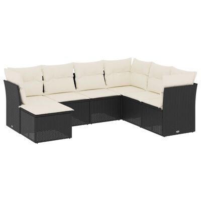 vidaXL Salon de jardin 7 pcs avec coussins noir résine tressée