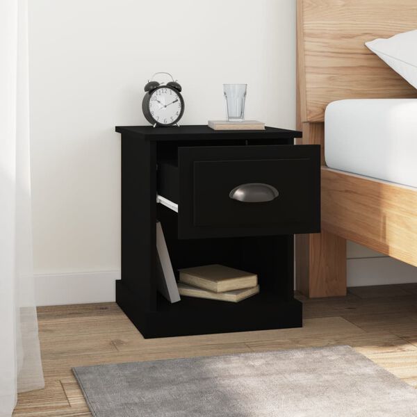 vidaXL Tables de chevet 2 pcs noir 39x39x47,5 cm bois d'ing&eacute;nierie