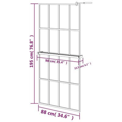 vidaXL Paroi de douche avec étagère Noir 90x195 cm Verre ESG&Aluminium