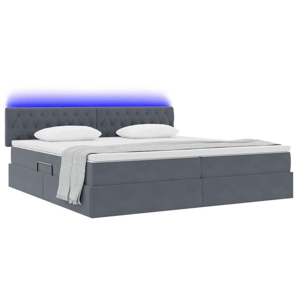 vidaXL Lit avec rangement et LED Gris fonc&eacute; 200 x 200 cm Velours