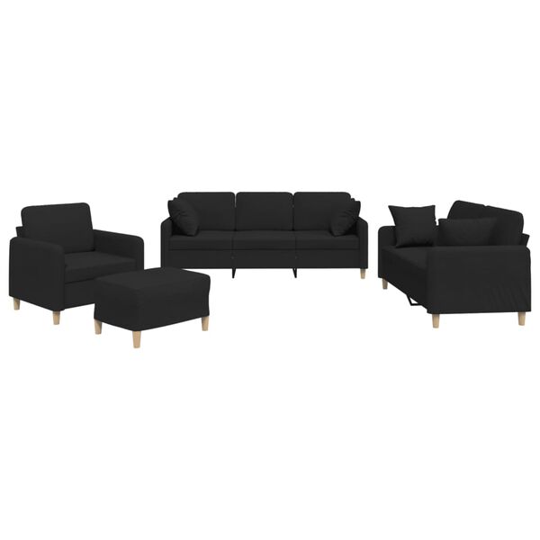 vidaXL Ensemble de canap&eacute;s 4 pcs avec coussins noir tissu