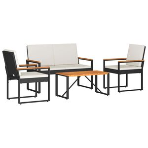 vidaXL Ensemble de meubles d'ext&eacute;rieur 4 pcs Noir et blanc cr&egrave;me