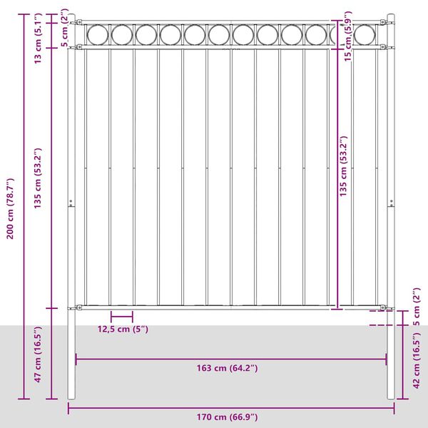 vidaXL Cl&ocirc;ture de jardin en acier 1,7 x 1,5 m Noir