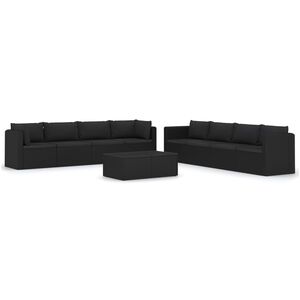 vidaXL Salon de jardin 9 pcs avec coussins R&eacute;sine tress&eacute;e Noir