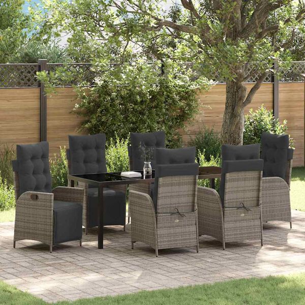 vidaXL Ensemble de salle &agrave; manger pour jardin 7 pcs Gris polyrotin