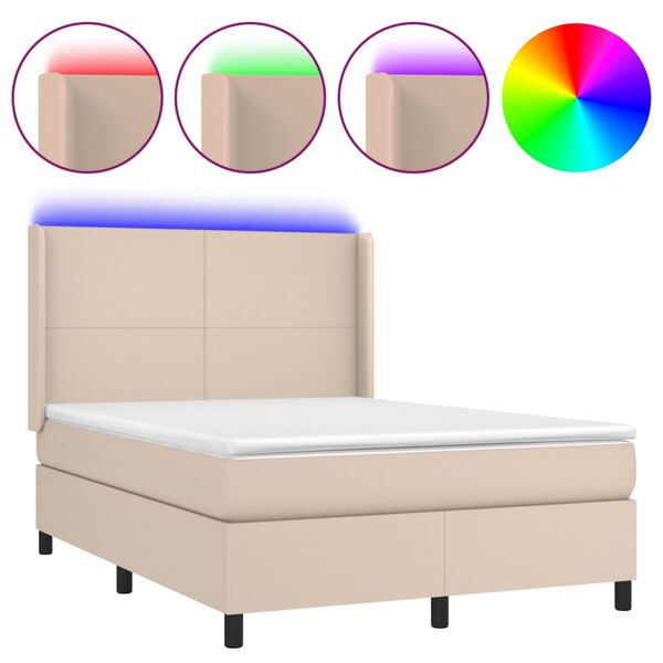 vidaXL Sommier &agrave; lattes de lit matelas LED Cappuccino 140x200 cm