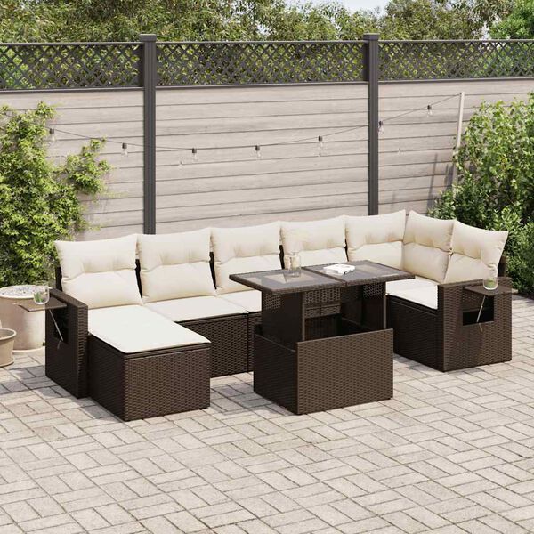 vidaXL Salon de jardin 8 pcs avec coussins marron r&eacute;sine tress&eacute;e