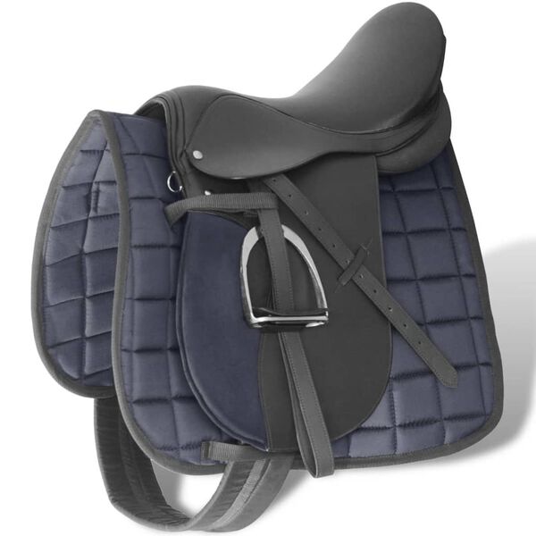 Set de selle &eacute;quitation 17,5" en cuir v&eacute;ritable 12 cm 5 en 1 noir