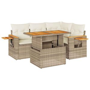 vidaXL Salon de jardin avec coussins 5 pcs beige r&eacute;sine tress&eacute;e acacia