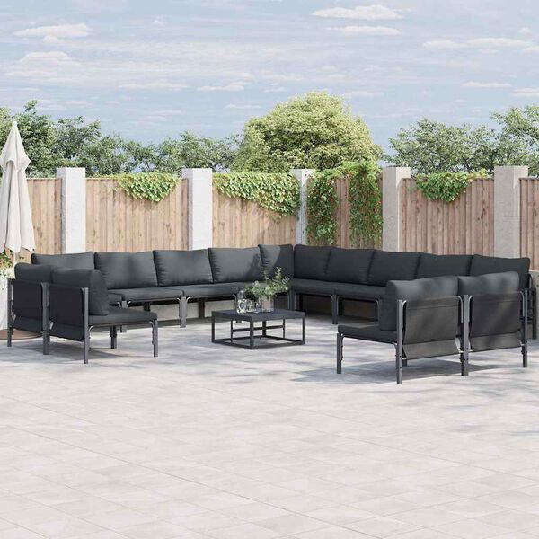 vidaXL Ensemble de canap&eacute; de jardin avec coussin 14 pcs Noir Acier