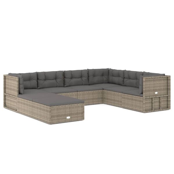 vidaXL Salon de jardin 8 pcs avec coussins Gris R&eacute;sine tress&eacute;e