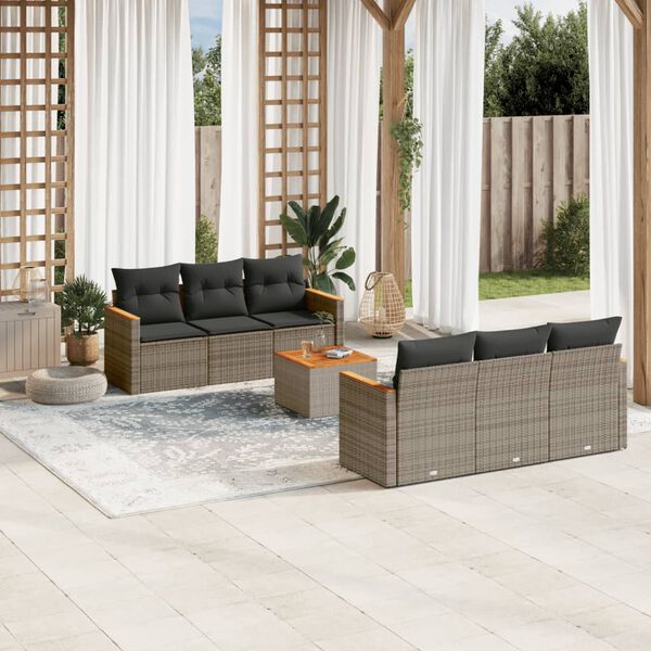 vidaXL Salon de jardin avec coussins 7 pcs gris r&eacute;sine tress&eacute;e